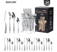 Ensemble de couverts - Inox - 24 pièces - Service pour 6 personnes - Compatible lave-vaisselle - Poli miroir