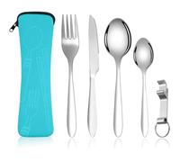 Ensemble de Couverts - Inox - 5 Pièces - Sac de Rangement - Pratique pour Camping et Voyage - Durable