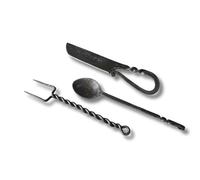 Ensemble de couverts médiévaux forgés à la main - 3 ustensiles de salle à manger forgeron | Accessoires d'alimentation portables pour le camping, les voyages, les fêtes en plein air et les lieux de