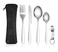 Ensemble de couverts portables - Acier Inoxydable - 5 pièces - Avec pochette - Idéal pour camping et voyage