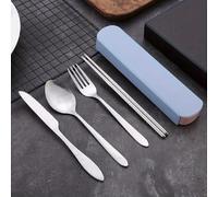 Ensemble de couverts portables en acier inoxydable 4 pièces - réutilisables pour les voyages, le camping, le bureau et l'école - comprend des baguettes, des cuillères, des fourchettes et des couteaux