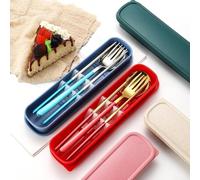 Ensemble de couverts portables légers et compacts en acier inoxydable avec cuillère, fourchette et baguettes, parfait pour les déplacements, le camping et le bureau (or rose)