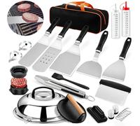 Ensemble de couverts pour barbecue 29 pièces, accessoires pour grillades, presse à hamburgers, spatule pour grill, cloche à hamburgers en acier inoxydable, accessoires pour plancha 29Pcs/Set