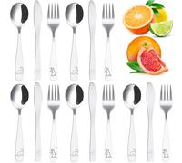 Ensemble de couverts pour enfants de 15 pièces en acier inoxydable 410 gravé - Motif dinosaure - Fourchette - Cuillère et cutter - Ergonomiques et lisses - Pour enfants de 3 ans et plus - Passe au