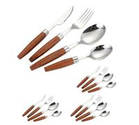 Ensemble de couverts unique avec manche en bois, cuisine en acier inoxydable, argenterie, vaisselle, couverts, ensemble de couverts, couteau à steak, fourchette, cuillère à café (or, 4 pièces)(Silver,