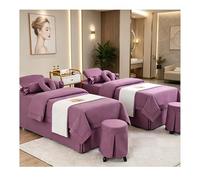 Ensemble de couverture de lit de massage en coton et lin de luxe 4 pièces, couvre-lit doux et épais pour salon de beauté, linge de lit de fumigation avec Violet Square bedside 190*80cm (74.8*31.5in)