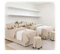 Ensemble de couverture de lit de massage en coton et lin de luxe 4 pièces, couvre-lit doux et épais pour salon de beauté, linge de lit de fumigation avec t Beige Square bedside 190*80cm (74.8*31.5in)