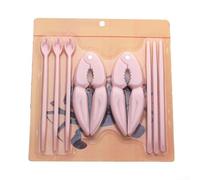 Ensemble de crackers et outils pour craqueler les fruits de mer et récupérer la viande, construction en plastique avec deux craquelins, trois fourchettes et trois cuillères (rose)