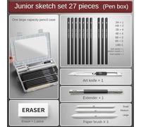 Ensemble De Crayons À Croquis Roulant Sur Toile,Sac À Crayons De Dessin,Charbon Pétri,Gomme,Fournitures D'art,27/38/47 Pièces - Type Pen Box 27 Pcs Kit