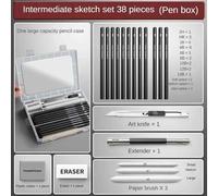 Ensemble De Crayons À Croquis Roulant Sur Toile,Sac À Crayons De Dessin,Charbon Pétri,Gomme,Fournitures D'art,27/38/47 Pièces - Type Pen Box 38 Pcs Kit