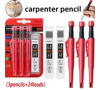 Ensemble de crayons de charpentier, marquage et dessin de trous profonds, avec mines de 2,8 mm, 2 boîtes, pour charpentier, travail du bois, architecte red kit