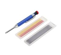 Ensemble de crayons de charpentier mécaniques, kit de crayons de construction en métal robuste, conception à pointe étendue avec bigoudi intégré, 12 recharges pour le travail du (Bleue)