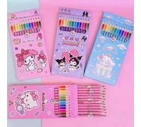 Ensemble de crayons de couleur Sanrio 12 couleurs avec Hello Kitty, My Melody, Kuromi - Fournitures artistiques mignonnes pour le dessin des enfants meilekumi
