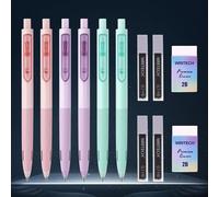 Ensemble de crayons mécaniques WRITECH Up : 6 crayons mécaniques pastel 0,7 mm avec 4 tubes de mines HB et 2 gommes supplémentaires pour écrire, dessiner, esquisser et tracer.