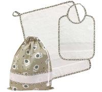 Ensemble de crèche à broder au point de croix, trois pièces : sac, lingette et bâillon, assorti pour la maternelle avec toile aida, ensemble de maternelle en éponge blanche et tissu beige ours/pommes