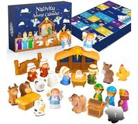 Ensemble de crèche de Noël, calendrier l'Avent la Nativité, 25 pièces, ensemble petits peuples mignons, calendrier l'Avent religieux pour les tout-petits, les enfants, les garçons et les