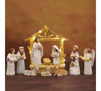 Ensemble de crèche de Noël d'intérieur, scène de la Nativité de bureau avec lumières, figurines d'histoire de la Nativité de la Nativité pour décorations de table d'intérieur de Noël (blanc)