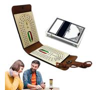 Ensemble de cribbage portable - planche en bois pliant, étui de rangement en faux cuir | Jeu de conseil de voyage pour le plaisir en famille, comprend des cartes à jouer, des chevilles en métal, un ki