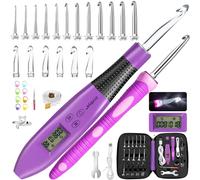 Ensemble de crochets 18 en 1 avec lumière LED et compteur, 18 têtes de crochet interchangeables (2 à 14 mm), comprend des marqueurs de point, une aiguille à fil, une règle, un dé à coudre et une clé