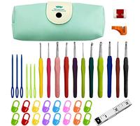 Ensemble de crochets de 37 pièces, crochets colorés à poignée souple pleine grandeur, kit de crochet portable avec sac de rangement, convient aux débutants au crochet (2.0 mm à 8.0 mm)