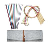 Ensemble de Crochets Tunisiens avec Étui : Ensemble de 24 Crochets Tunisiens en Bambou avec Câble et Crochets Afghans en Aluminium