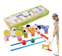 Ensemble de croquet, ensembles de croquet pour les enfants, ensemble d'animaux dessin animé en bois avec maillets, guichets et balles, jeux interactifs mignons lisses pour la pelouse, intérieur