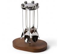Ensemble de cuillères à café 7 en 1 avec support, cuillères et fourchettes en acier inoxydable avec support en bois pour café, dessert, gâteau, essentiels du bar à la maison