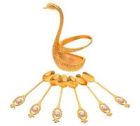 Ensemble de Cuillères à Dessert Swan Base en Alliage de Zinc Doré | Finition Dorée Perles, Présentoir Chic, Rangement Pratique pour Café, Buffets et Service de Pâtisseries