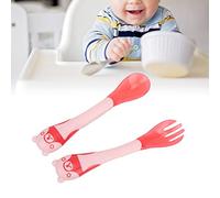 Ensemble de cuillères à fourchette, cuillère et fourchette pour bébé en une seule pièce et pratiques avec poignée en silicone pour l'alimentation(pink)