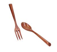 Ensemble de Cuillères à Fourchette en Bois, Vaisselle à Manche Triangulaire, Grand Ustensile de Table en Bois laqué, Cuillère en Bois avec Rengas 2 Pièces pour Ensemble de 2