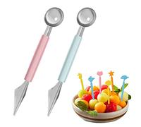 Ensemble de Cuillères à Melon avec Fourchettes à Fruits, 2 en 1 Outils à Fruits en Acier Inoxydable, Couteau à Découper de Décoration de Fruits pour Melon Pastèque Cantaloup Glace Sorbet Dessert