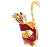 Ensemble de Cuillères Dessert de Cygne, Alliage Rouge | Porte-cuillères Compact à Transporter, Facile à Ranger, pour Café, Salades, Dîner et Thé