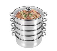 Ensemble de cuiseur vapeur 5 étages avec couvercle en verre ventilé et finition miroir polie pour plaques à induction, vitrocéramiques, fours électriques ou cuisinières à gaz