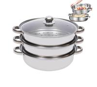 Ensemble de cuiseur vapeur en acier inoxydable - Marmite de cuisine multifonctionnelle de 2 kg, couvercle en verre, panier à plusieurs niveaux | Chaudière alimentaire robuste pour les réunions de fami