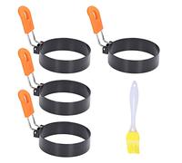 Ensemble de cuiseurs à œufs circulaires en acier inoxydable de haute qualité, outil de cuisine en acier au carbone et en silicone pour les amateurs de cuisine, 4 pièces avec brosse