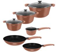 Ensemble de Cuisine 10 Pièces 3 Marmites/2 Poêles/1 Casserole, Marron