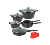 Ensemble de Cuisine 10 Pièces 3 Marmites/2 Poêles/1 Casserole Motif Diamant Cheffinger Noir