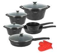 Ensemble de Cuisine 10 Pièces 3 Marmites/2 Poêles/1 Casserole Motif Diamant Cheffinger Noir Noir
