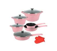 Ensemble de Cuisine 10 Pièces 3 Marmites/2 Poêles/1 Casserole Motif Diamant Cheffinger Rose Rose G