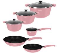 Ensemble de Cuisine 10 Pièces 3 Marmites/2 Poêles/1 Casserole Rose