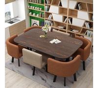 Ensemble de cuisine 7 pièces avec table rectangulaire en imitation marbre et 6 chaises rembourrées, idéal pour le salon, le petit déjeuner, le coin repas, 90 x 150 cm