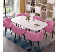 Ensemble de cuisine 7 pièces avec table rectangulaire imitation marbre et 6 chaises rembourrées, parfait pour le salon, le petit déjeuner, le coin repas, meuble peu encombrant (G 90 x 150 cm)