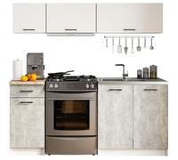 Ensemble De Cuisine AKORD OLIWIA G1 Blanc 180 cm 6 portes 1 tiroir façade Béton 6 étagères 180x46x174 cm
