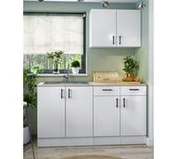 Ensemble de cuisine avec 4 éléments coloris blanc brillant/chêne canadien - PEGANE - Blanc