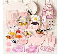 Ensemble de cuisine complet pour enfant, 42 pièces, avec batterie de casseroles complète, pour enfants de 8 à 12 ans, pour cuisiner et préparer, rose pâle