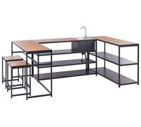 Ensemble de Cuisine de Jardin en Acier Table de Bar et 2 Tabourets Noir Bois