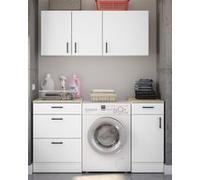 Ensemble de cuisine de modules coloris blanc brillant/chêne canadien - PEGANE - Blanc