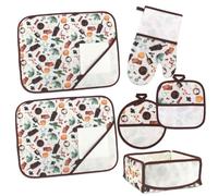 Ensemble de cuisine de Noël Épices avec toile Aida 55 trous à broder au point de croix : 2 sets de table avec serviette, panier à pain, gant et paire de maniques coordonnées