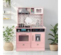 Ensemble de cuisine en bois pour enfants en bas âge, jouet de cuisine, cadeau pour garçons et filles, âge 3 ans, dimensions : 81 x 48 x 28 cm (rose)