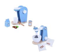 Ensemble de cuisine en bois pour enfants - Machine à café et mixeur bleu pour la cuisine de jeu - 7 accessoires de cuisine avec dosettes de café, tasse, bol - Jouet éducatif à partir de 3 ans pour jeu